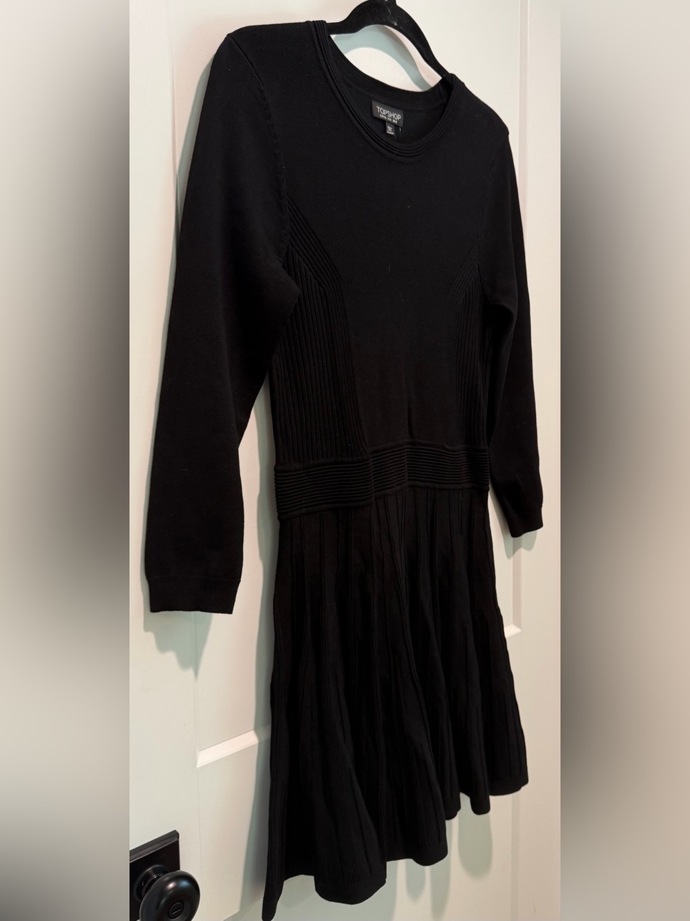 Topshop Black Ribbed Knit Fit & Flare Sweater Dress NWT Size 8 - Picture 5 of 10